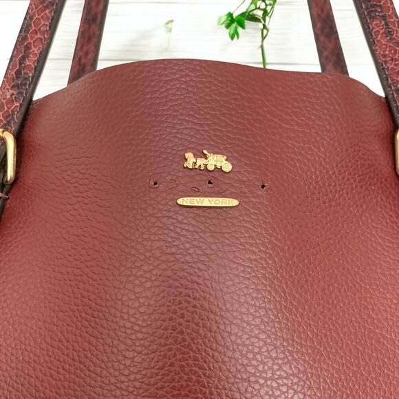 Coach Molly Tote Bag Burgundy Leather/Gold With Snake Print Straps E2278-C6750 - Picture 5 of 14